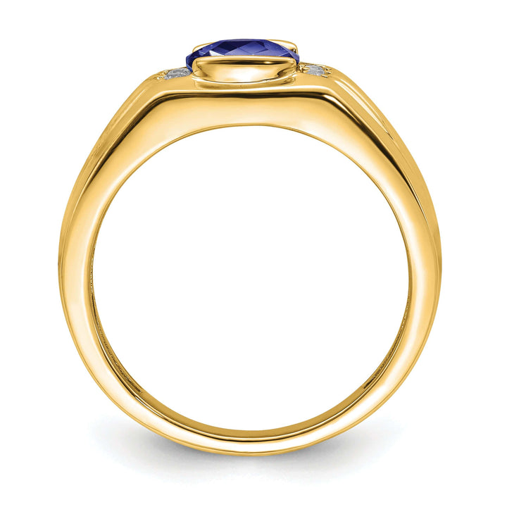 Lovely Rita's Men's Gemstones & Diamond Rings 14k Yellow Gold Cushion Created Sapphire Diamond Mens Ring