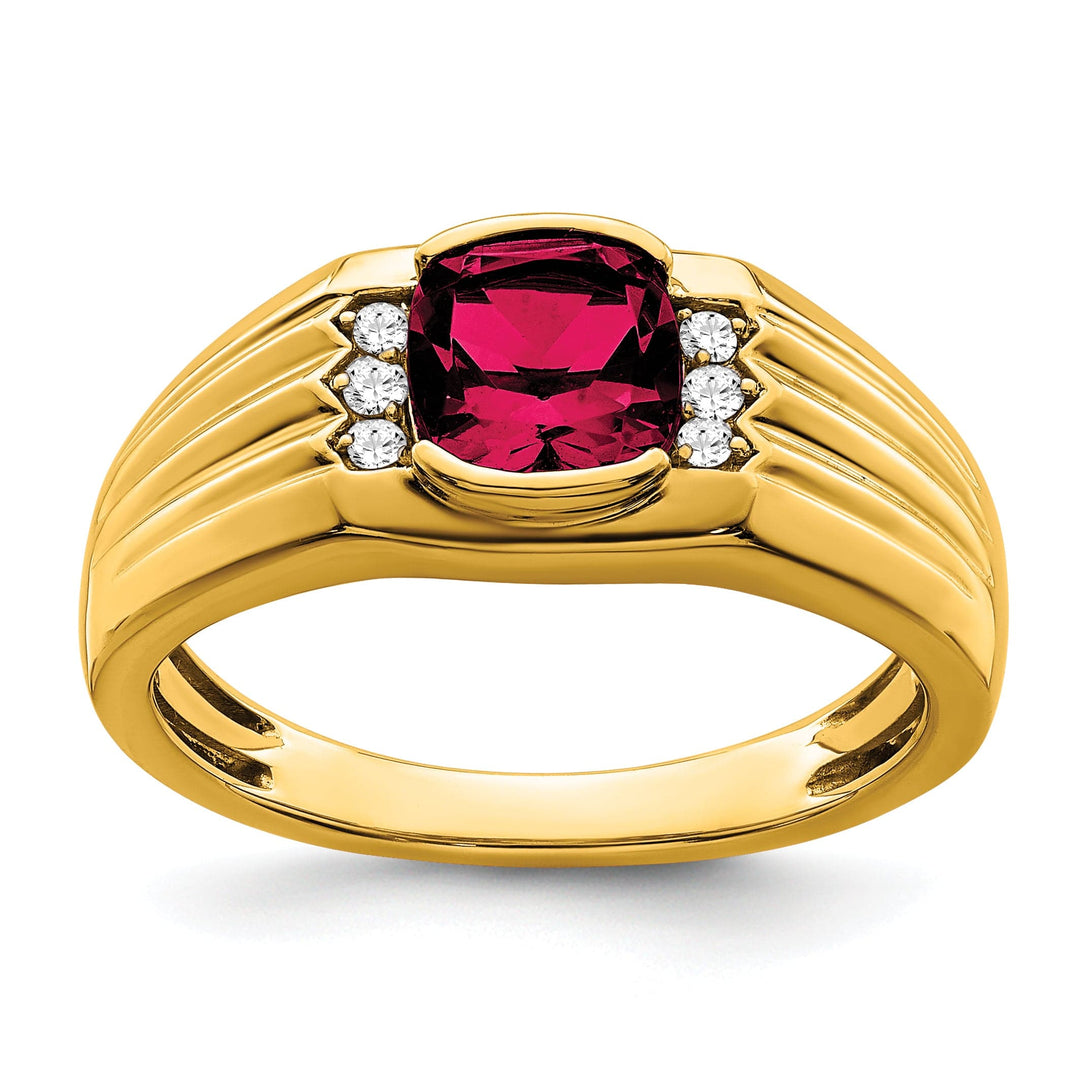 Lovely Rita's Men's Gemstones & Diamond Rings 14k Yellow Gold Cushion  Ruby Diamond Mens Ring.