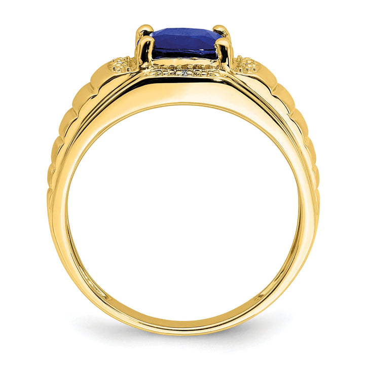 Lovely Rita's Men's Gemstones & Diamond Rings 14k Yellow Gold Cushion Sapphire and Diamond Men's Ring