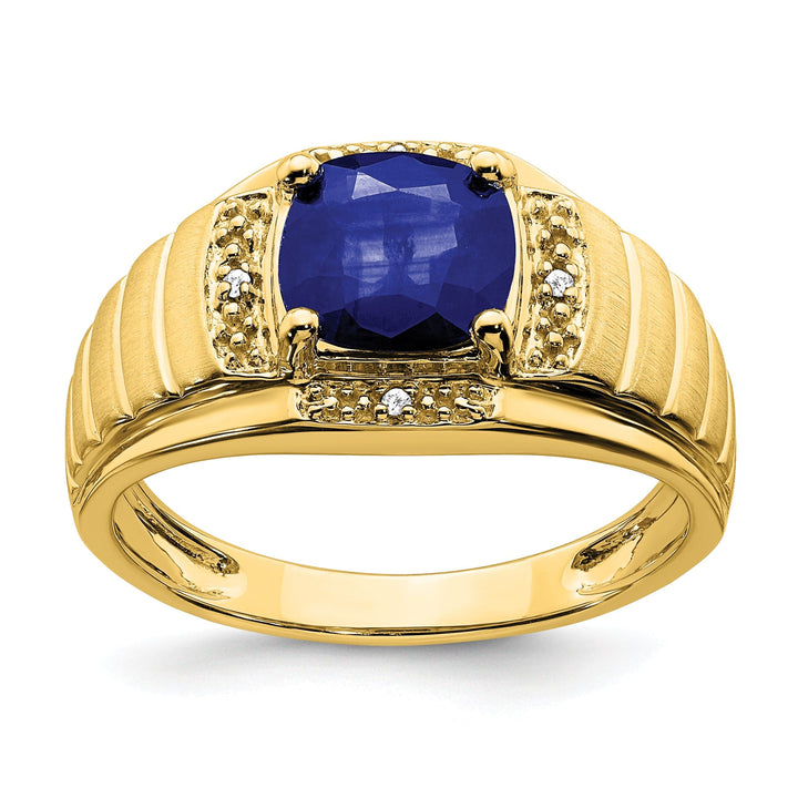 Lovely Rita's Men's Gemstones & Diamond Rings 14k Yellow Gold Cushion Sapphire and Diamond Men's Ring