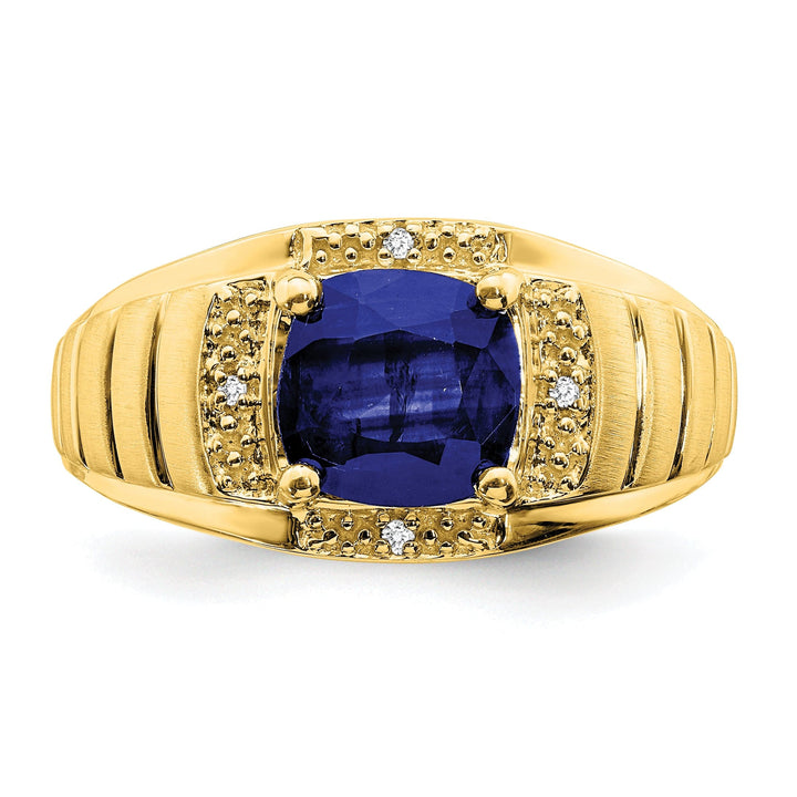 Lovely Rita's Men's Gemstones & Diamond Rings 14k Yellow Gold Cushion Sapphire and Diamond Men's Ring