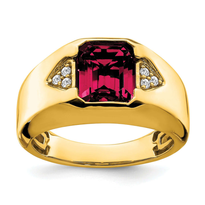 Lovely Rita's Men's Gemstones & Diamond Rings 14k Yellow Gold Emerald-cut Created Ruby and Diamond Men's Ring.