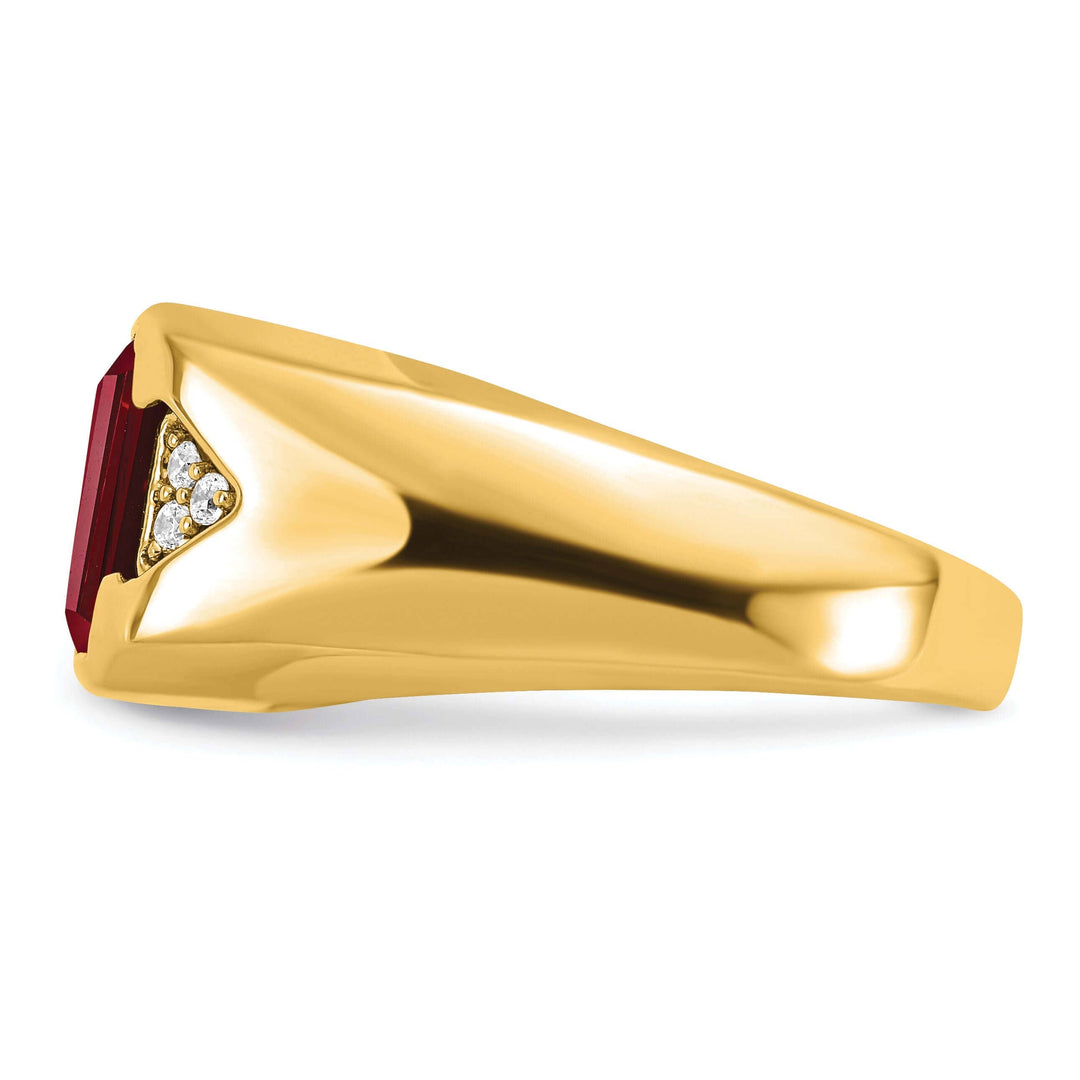 Lovely Rita's Men's Gemstones & Diamond Rings 14k Yellow Gold Emerald-cut Created Ruby and Diamond Men's Ring.