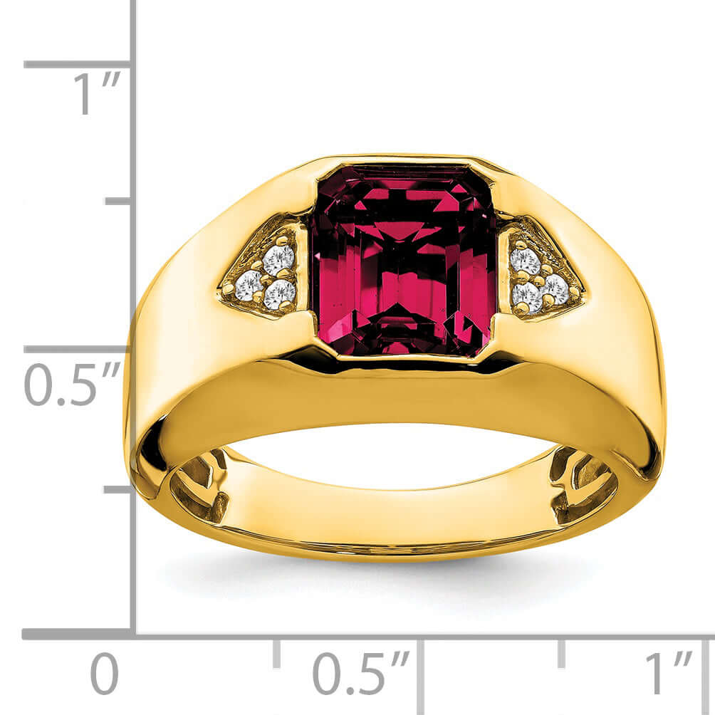 Lovely Rita's Men's Gemstones & Diamond Rings 14k Yellow Gold Emerald-cut Created Ruby and Diamond Men's Ring.