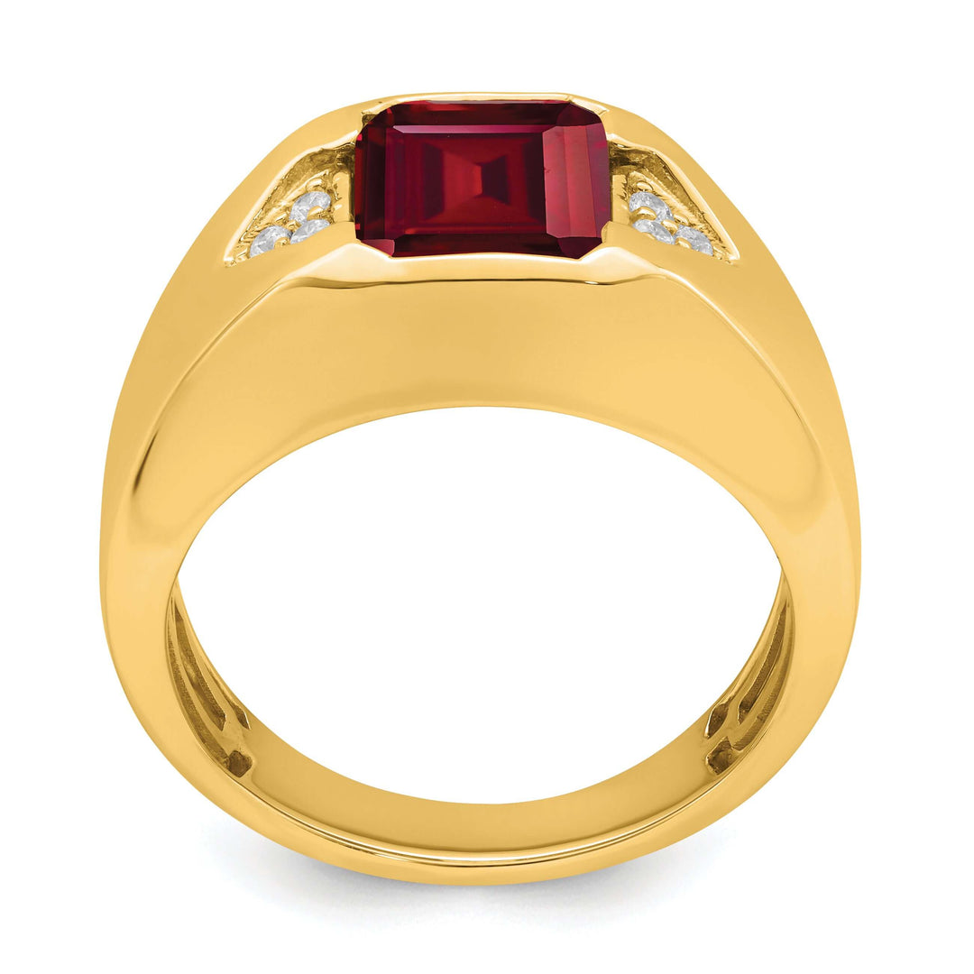 Lovely Rita's Men's Gemstones & Diamond Rings 14k Yellow Gold Emerald-cut Created Ruby and Diamond Men's Ring.