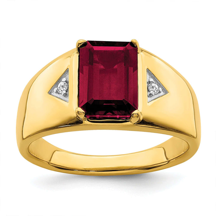 Lovely Rita's Men's Gemstones & Diamond Rings 14k Yellow Gold Emerald Cut Created Ruby, Diamond Men's Ring.