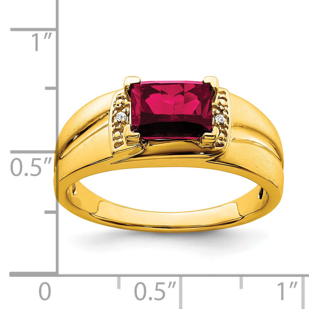Lovely Rita's Men's Gemstones & Diamond Rings 14k Yellow Gold Emerald Cut Created Ruby, Diamond Men's Ring.