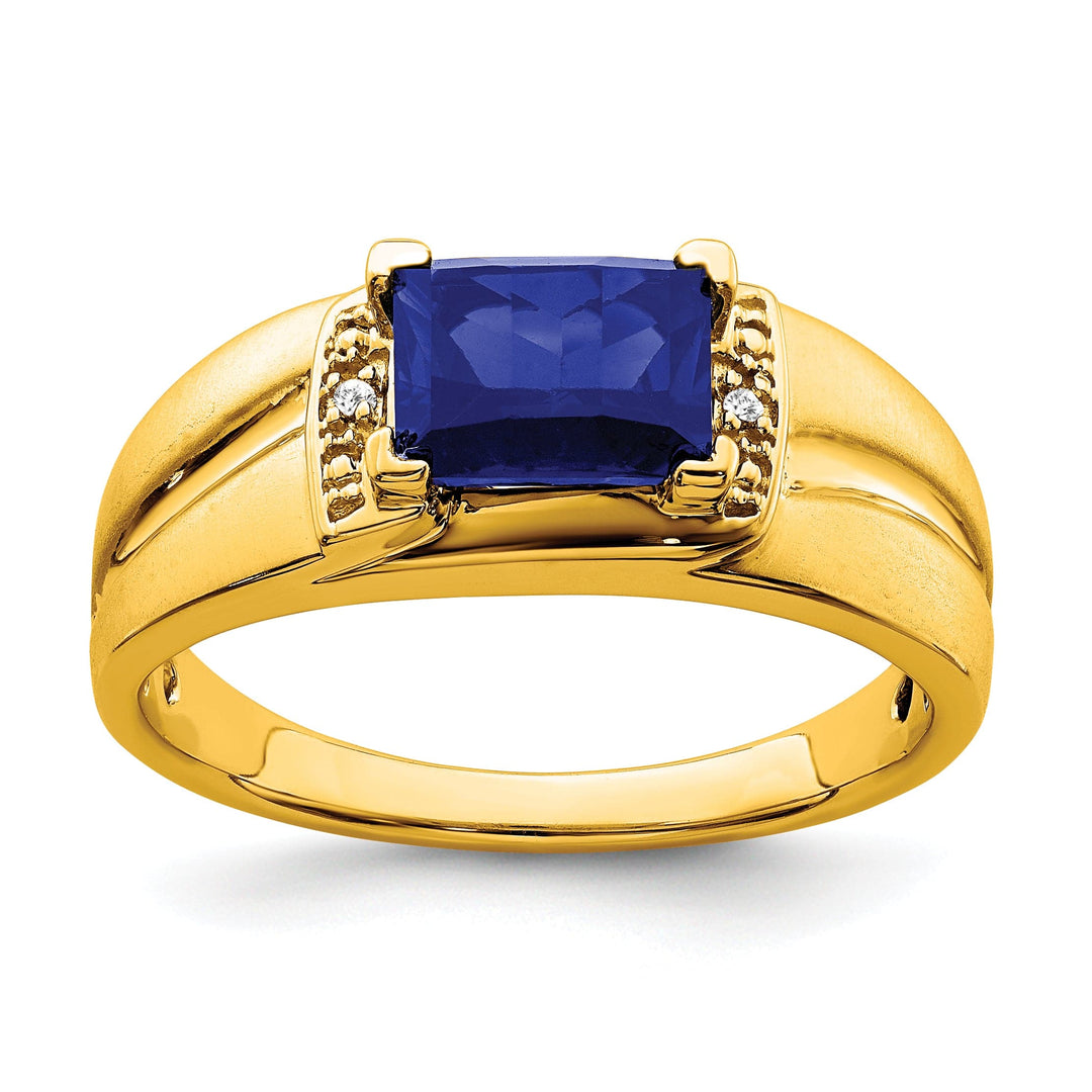 Lovely Rita's Men's Gemstones & Diamond Rings 14k Yellow Gold Emerald-cut Created Sapphire and Diamond Mens Ring