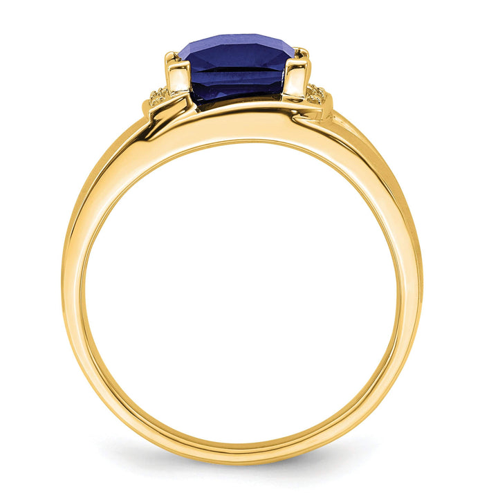 Lovely Rita's Men's Gemstones & Diamond Rings 14k Yellow Gold Emerald-cut Created Sapphire and Diamond Mens Ring
