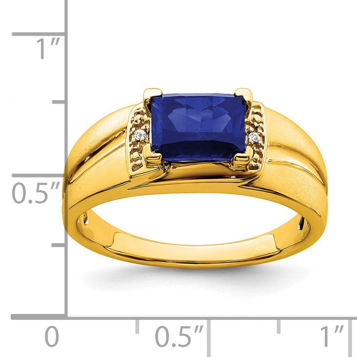 Lovely Rita's Men's Gemstones & Diamond Rings 14k Yellow Gold Emerald-cut Created Sapphire and Diamond Mens Ring