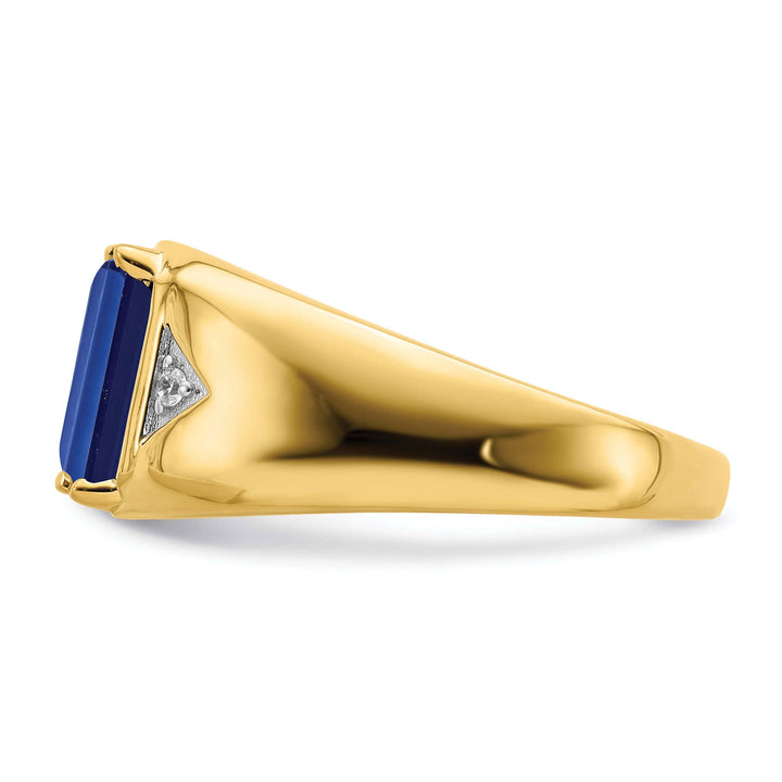 Lovely Rita's Men's Gemstones & Diamond Rings 14k Yellow Gold Emerald-cut Created Sapphire and Diamond Polished Mens Ring
