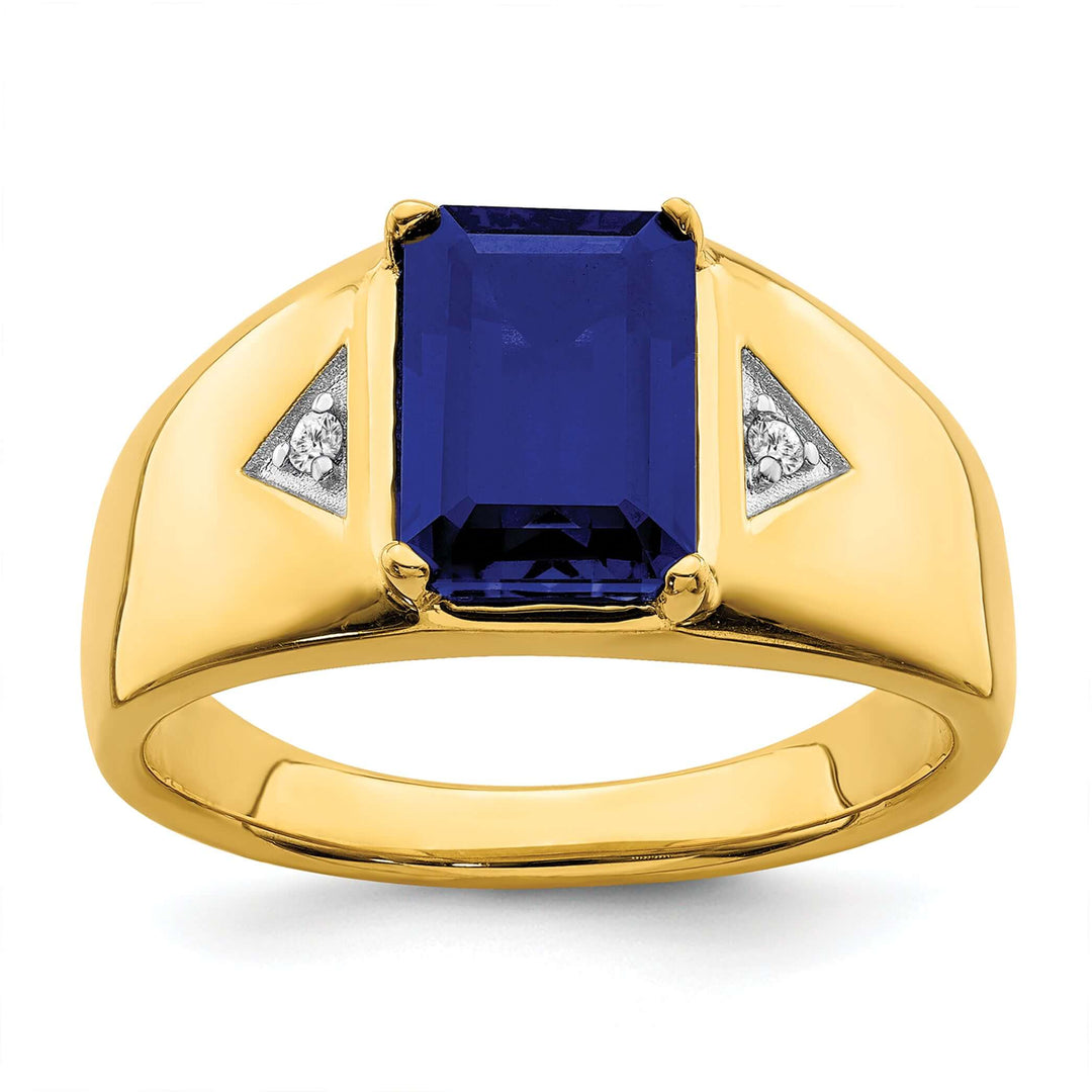 Lovely Rita's Men's Gemstones & Diamond Rings 14k Yellow Gold Emerald-cut Created Sapphire and Diamond Polished Mens Ring