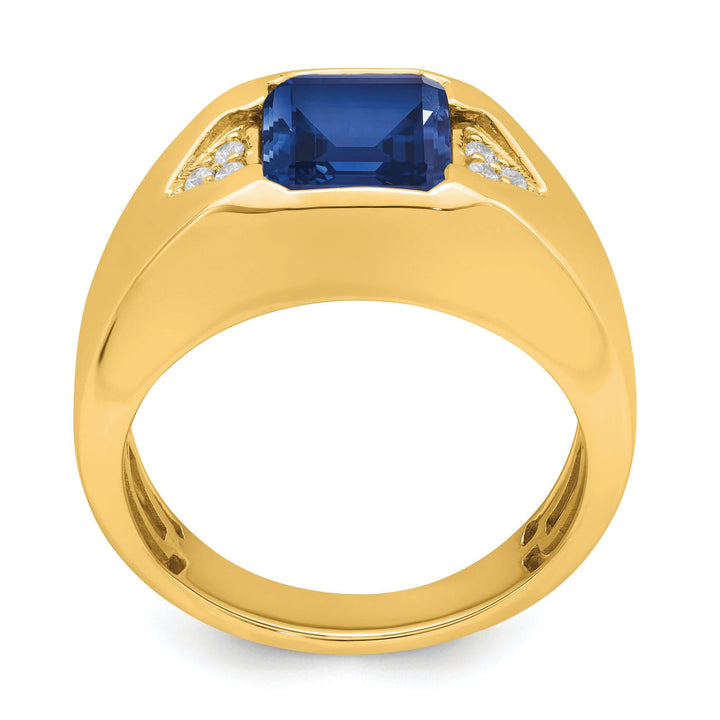 Lovely Rita's Men's Gemstones & Diamond Rings 14k Yellow Gold Emerald Cut Sapphire Stone and Diamond Men's Ring.