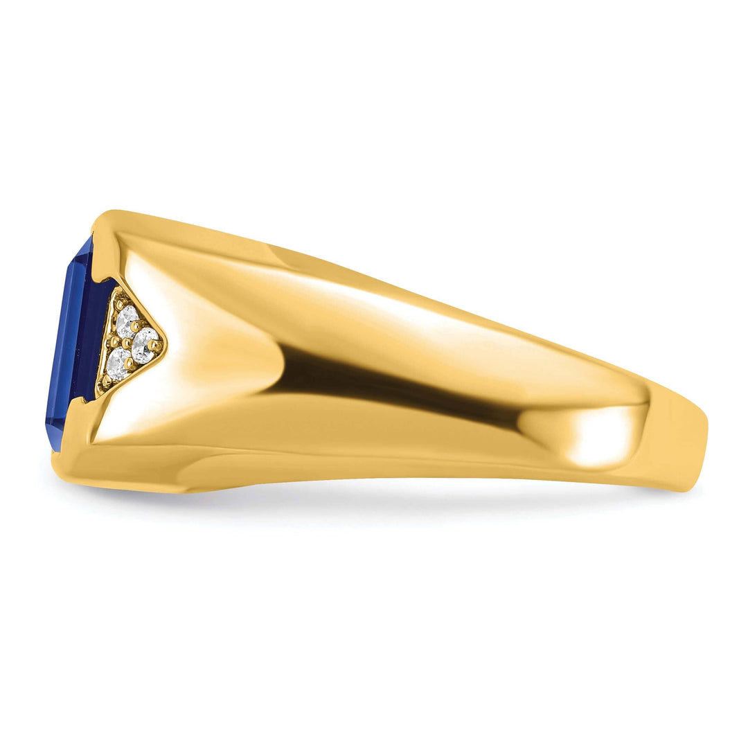 Lovely Rita's Men's Gemstones & Diamond Rings 14k Yellow Gold Emerald Cut Sapphire Stone and Diamond Men's Ring.