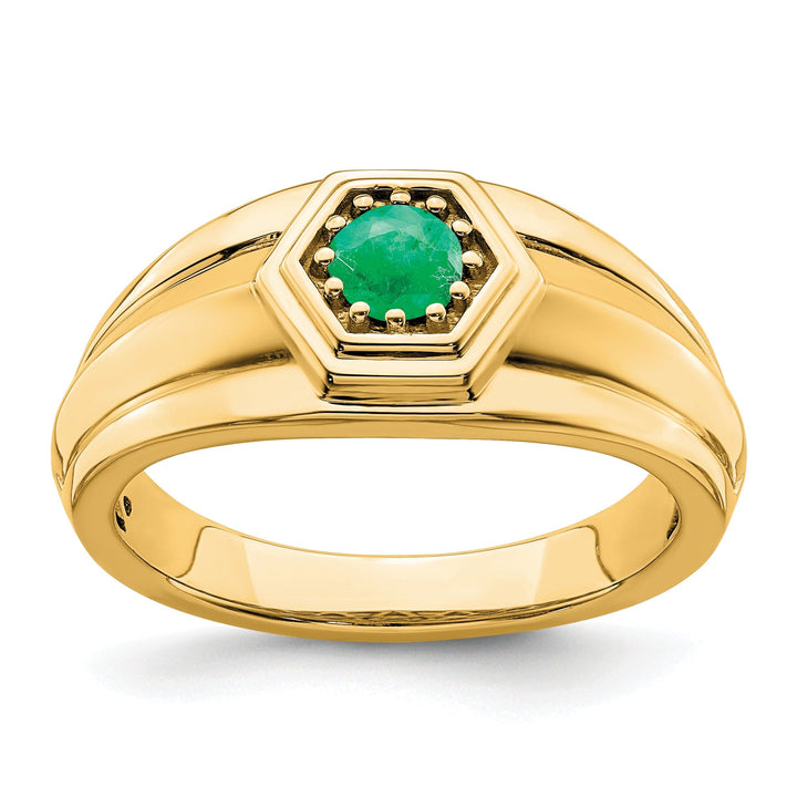 Lovely Rita's Men's Gemstones & Diamond Rings 14k Yellow Gold Emerald Mens Ring