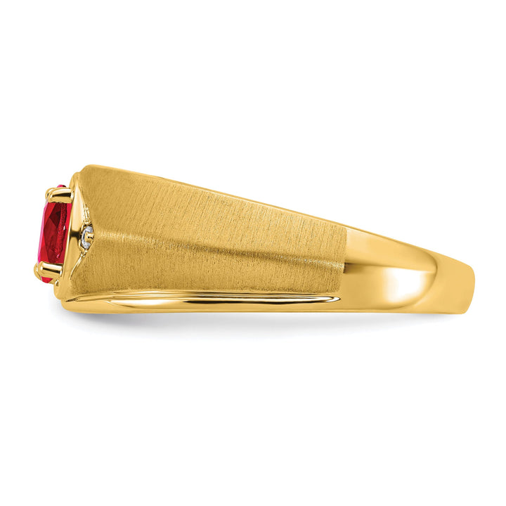 Lovely Rita's Men's Gemstones & Diamond Rings 14k Yellow Gold Oval Ruby and Diamond Mens Ring