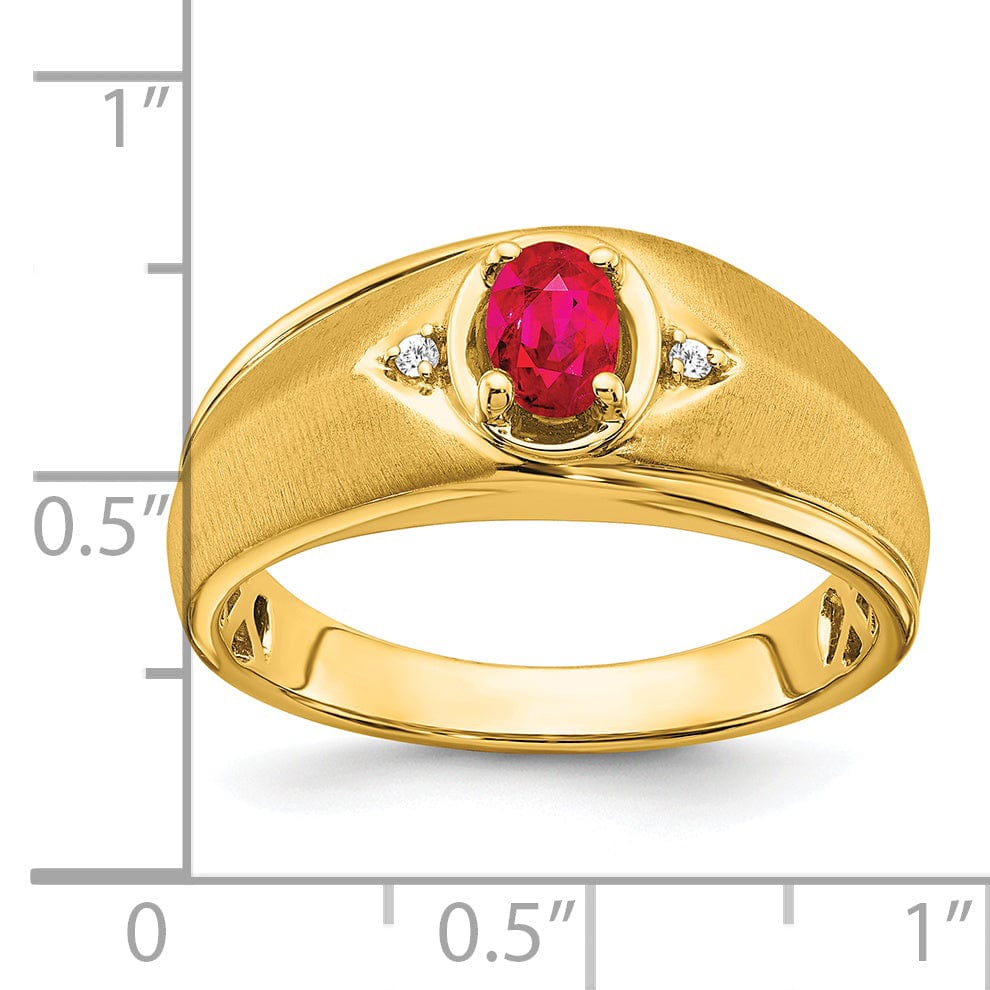 Lovely Rita's Men's Gemstones & Diamond Rings 14k Yellow Gold Oval Ruby and Diamond Mens Ring