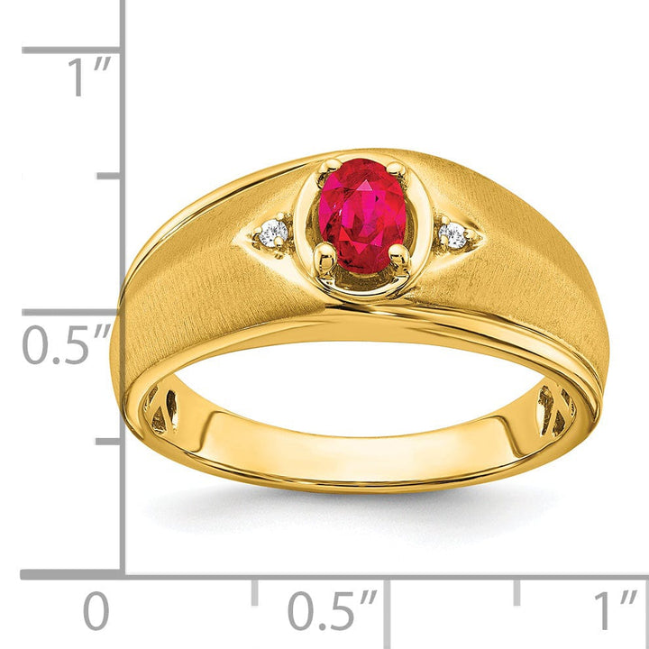 Lovely Rita's Men's Gemstones & Diamond Rings 14k Yellow Gold Oval Ruby and Diamond Mens Ring