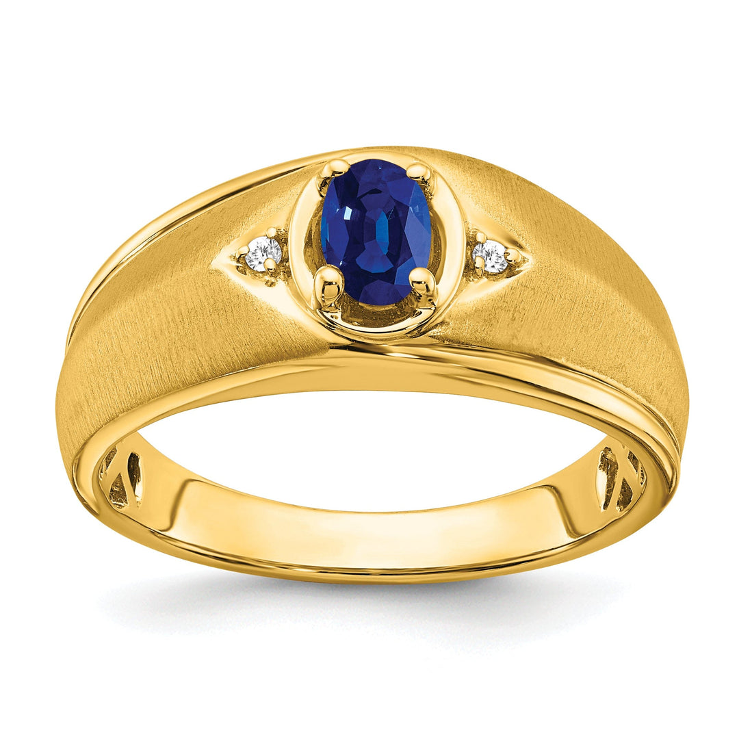 Lovely Rita's Men's Gemstones & Diamond Rings 14k Yellow Gold Oval Sapphire and Diamond Mens Ring