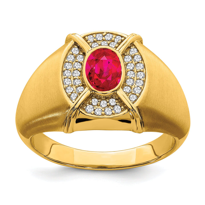 Lovely Rita's Men's Gemstones & Diamond Rings 14k Yellow Gold Ruby and Diamond Mens Ring