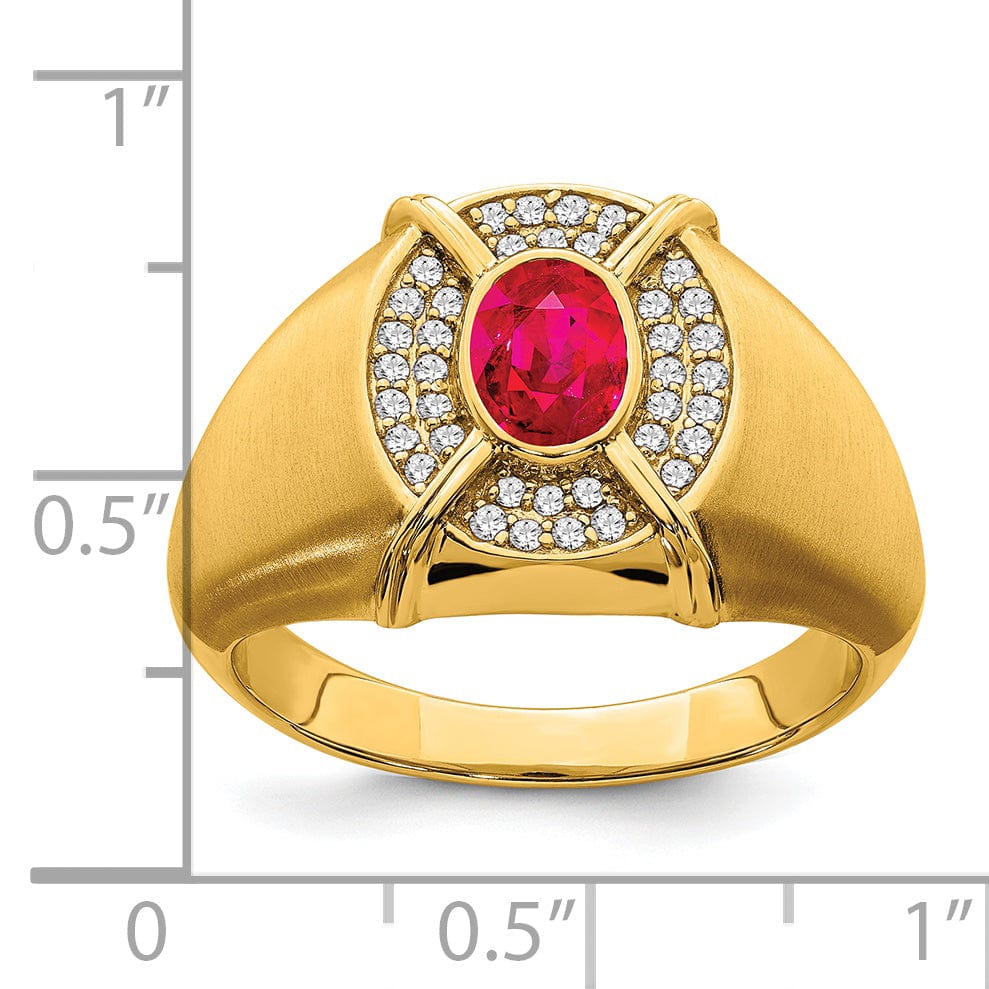 Lovely Rita's Men's Gemstones & Diamond Rings 14k Yellow Gold Ruby and Diamond Mens Ring
