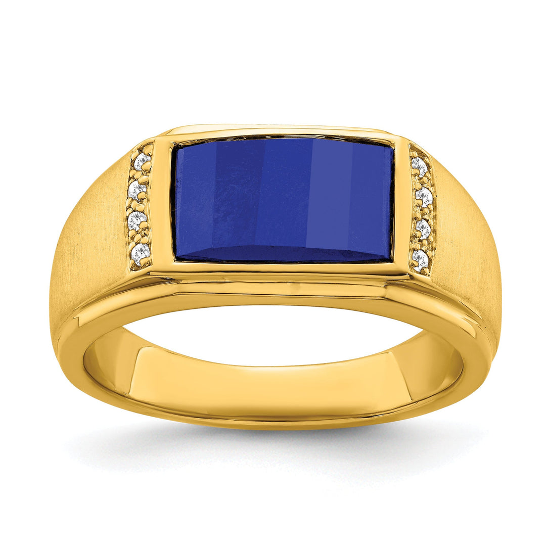 Lovely Rita's Men's Gemstones & Diamond Rings 14k Yellow Gold Sapphire and Diamond Men's Ring
