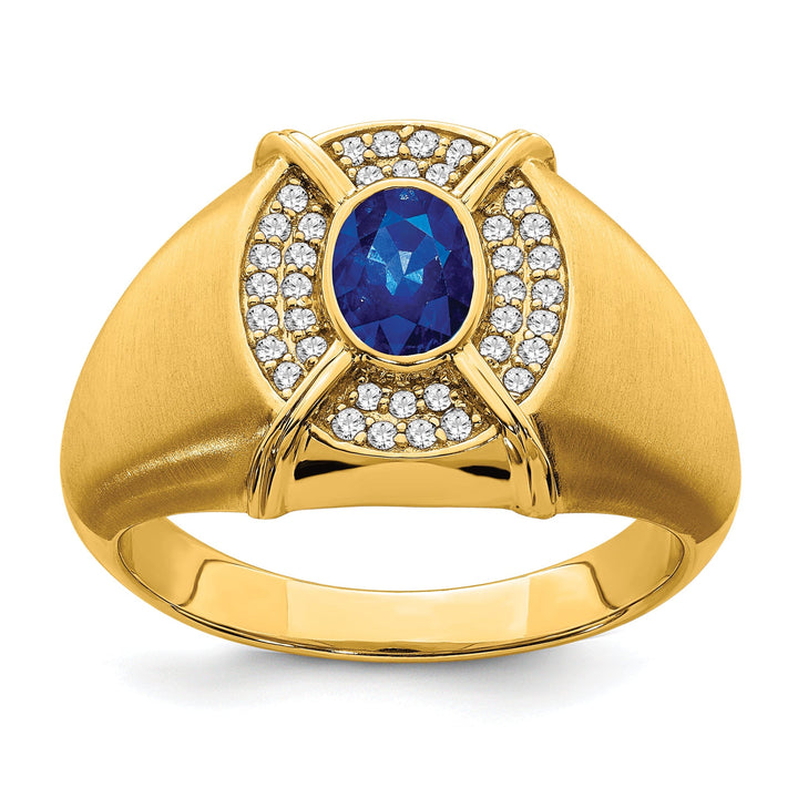 Lovely Rita's Men's Gemstones & Diamond Rings 14k Yellow Gold Sapphire and Diamond Men's Ring