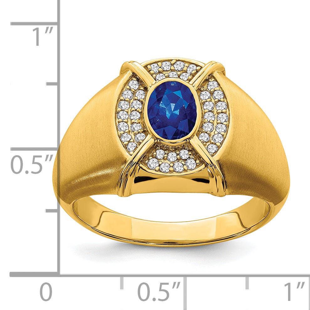 Lovely Rita's Men's Gemstones & Diamond Rings 14k Yellow Gold Sapphire and Diamond Men's Ring