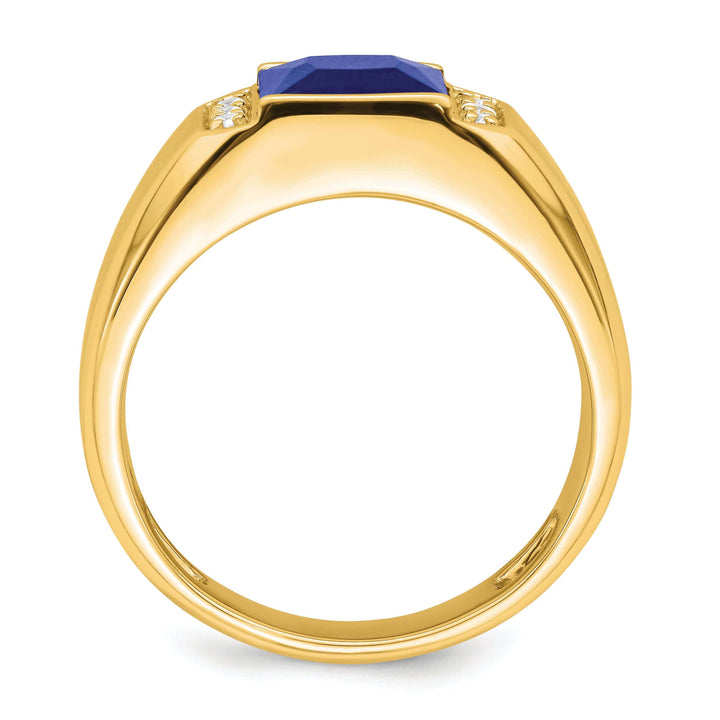 Lovely Rita's Men's Gemstones & Diamond Rings 14k Yellow Gold Square Created Sapphire and Diamond Mens Ring