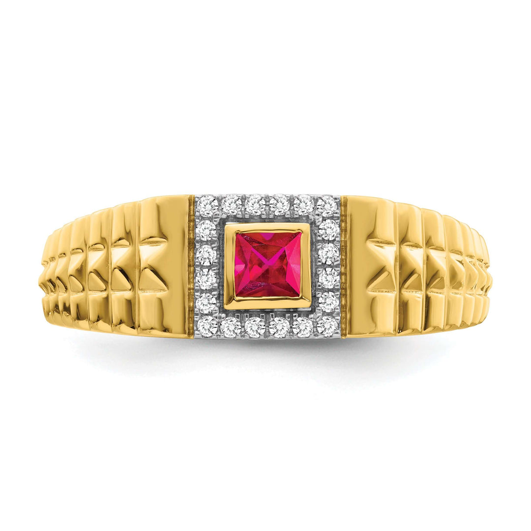Lovely Rita's Men's Gemstones & Diamond Rings 14k Yellow Gold Square Ruby and Diamond Mens Ring