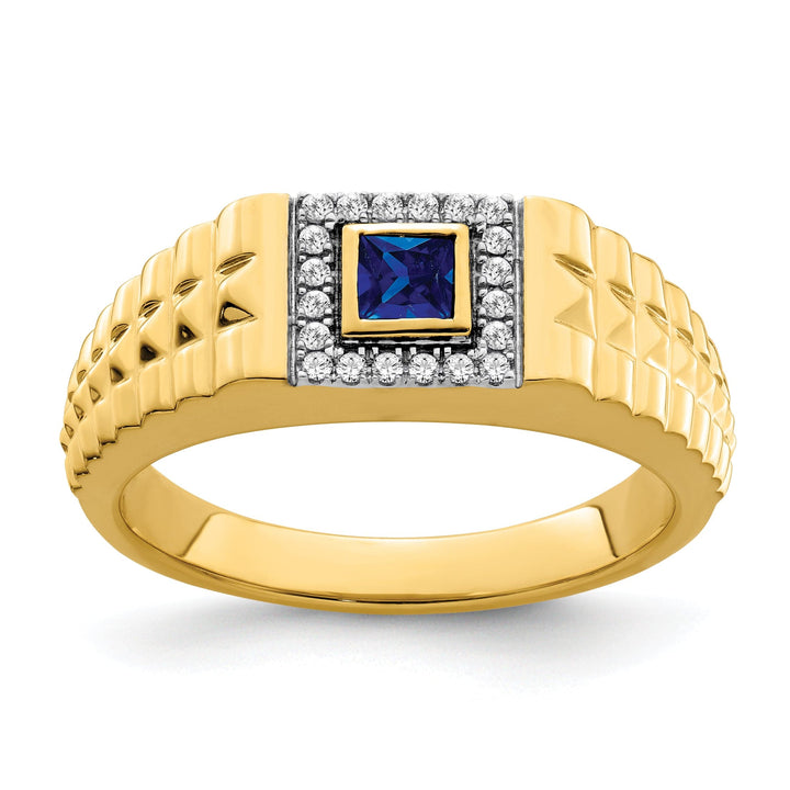Lovely Rita's Men's Gemstones & Diamond Rings 14k Yellow Gold Square Sapphire and Diamond Mens Ring