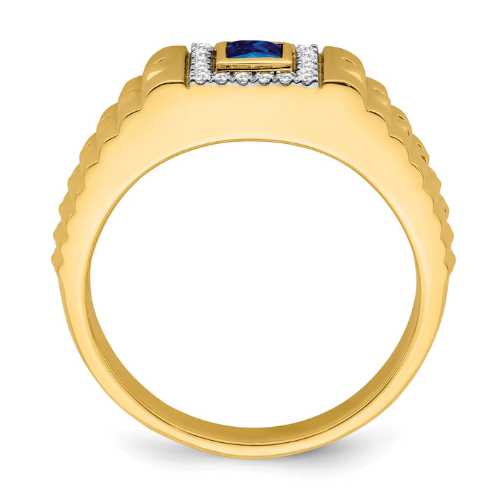 Lovely Rita's Men's Gemstones & Diamond Rings 14k Yellow Gold Square Sapphire and Diamond Mens Ring