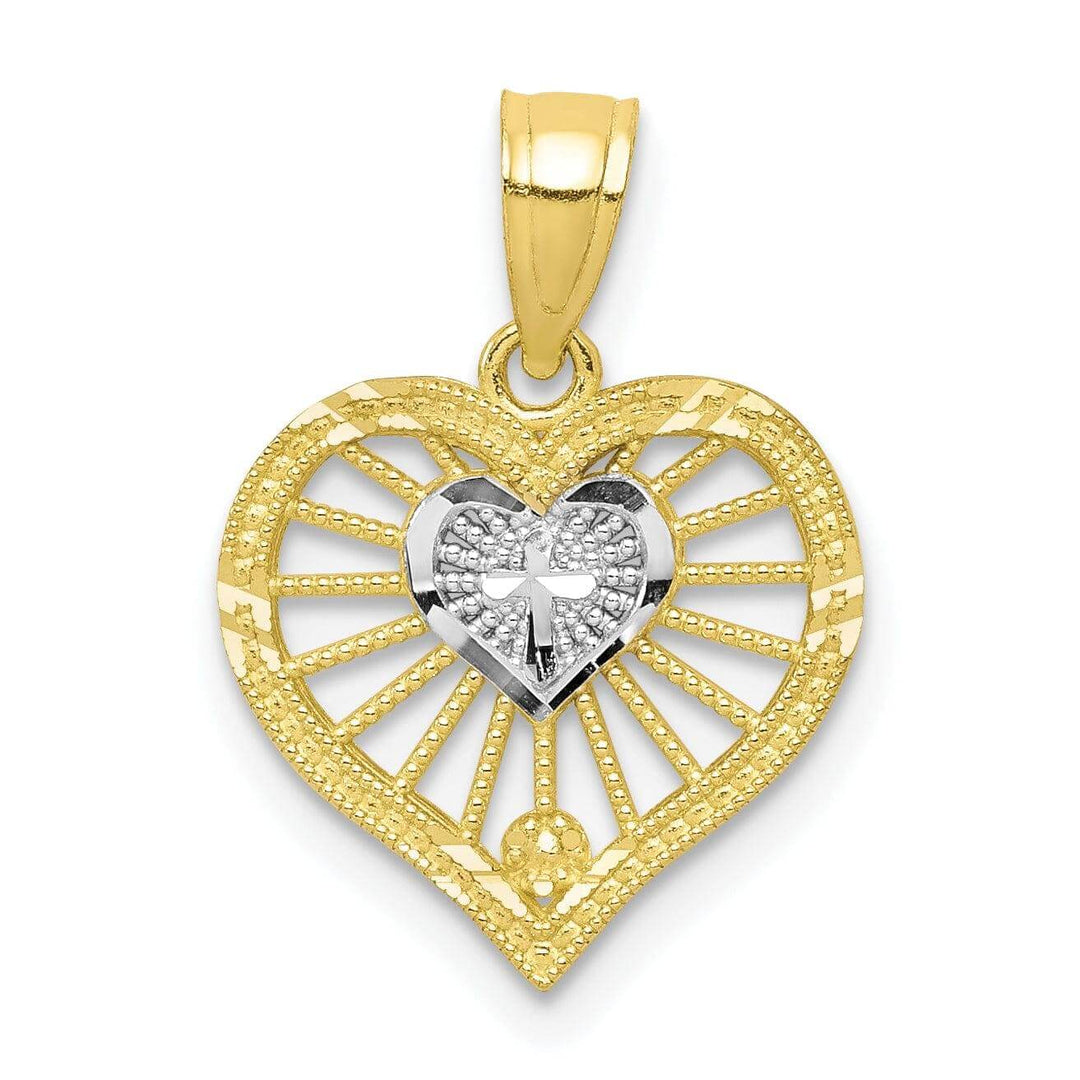 Lovely Rita's Pendants & Charms 10k Two Tone Gold D.C Heart with Cross Pendant