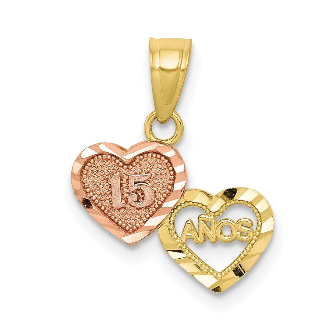 Lovely Rita's Pendants & Charms 10K Two Tone Gold Double Heart Anos 15 Pendant