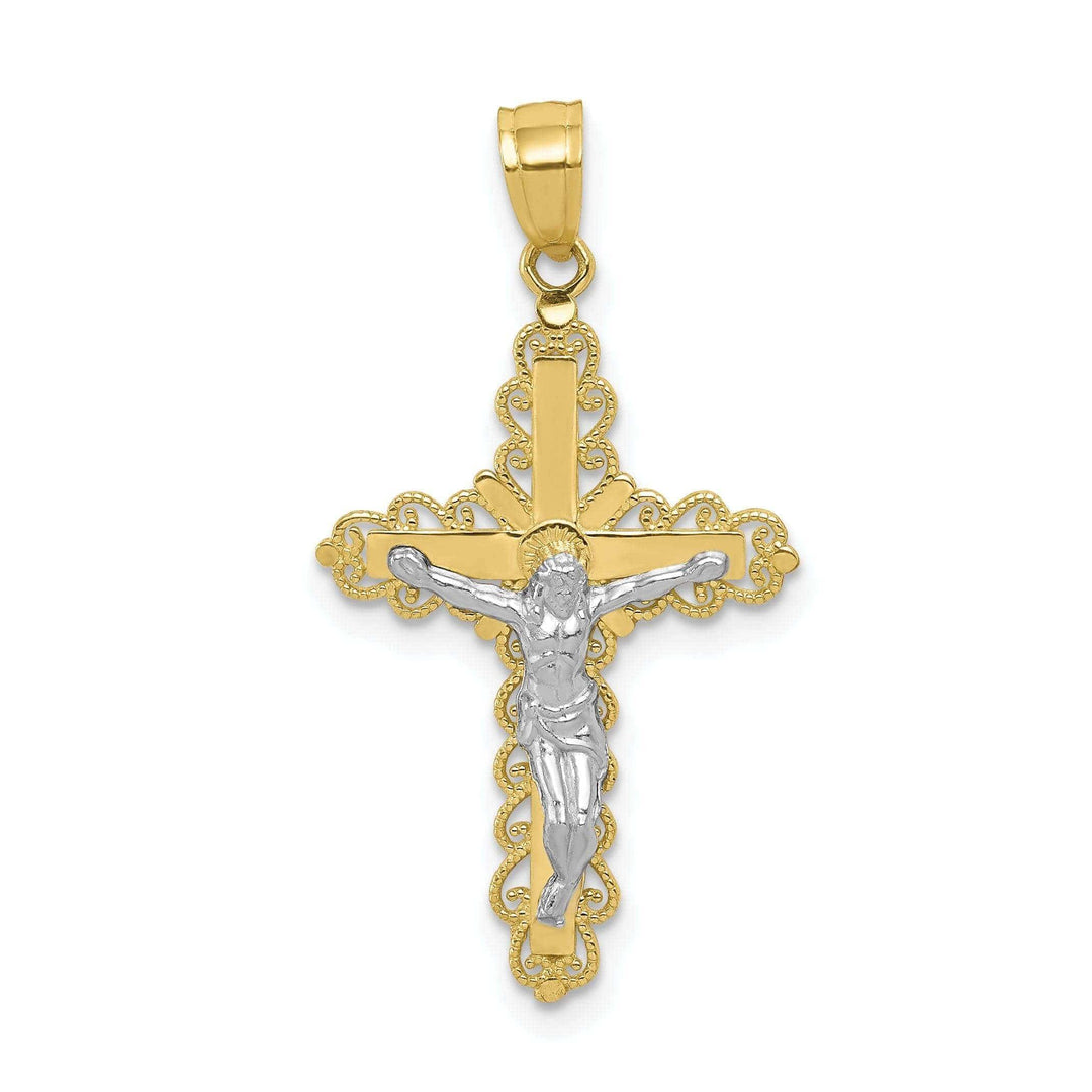 Lovely Rita's Pendants & Charms 10k Two Tone Gold Filigree Crucifix Pendant