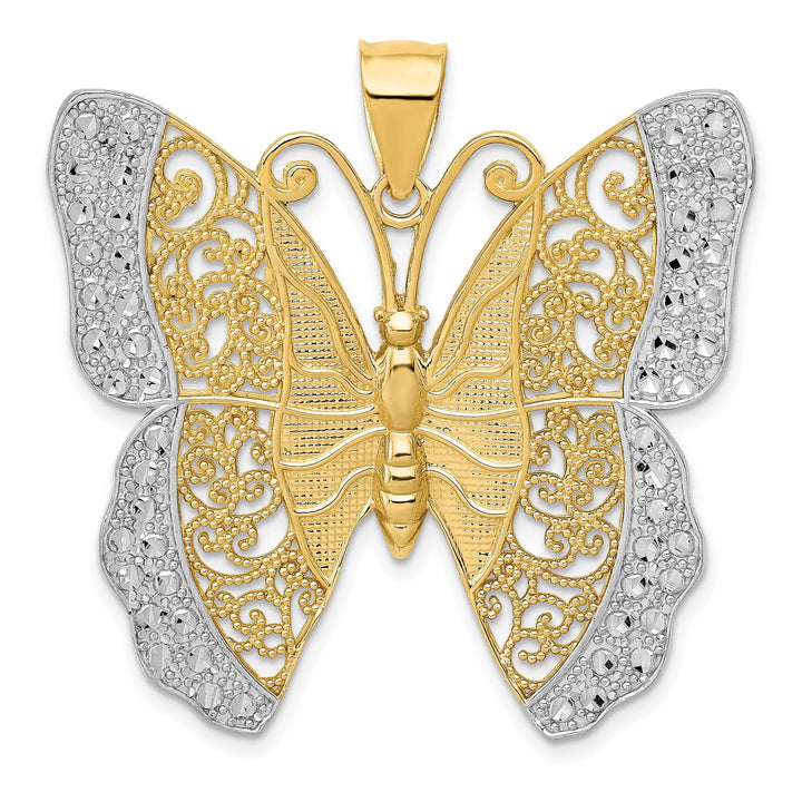 Lovely Rita's Pendants & Charms 14k and White Rhodium Solid Polished Diamond-cut Filigree Butterfly Pendant