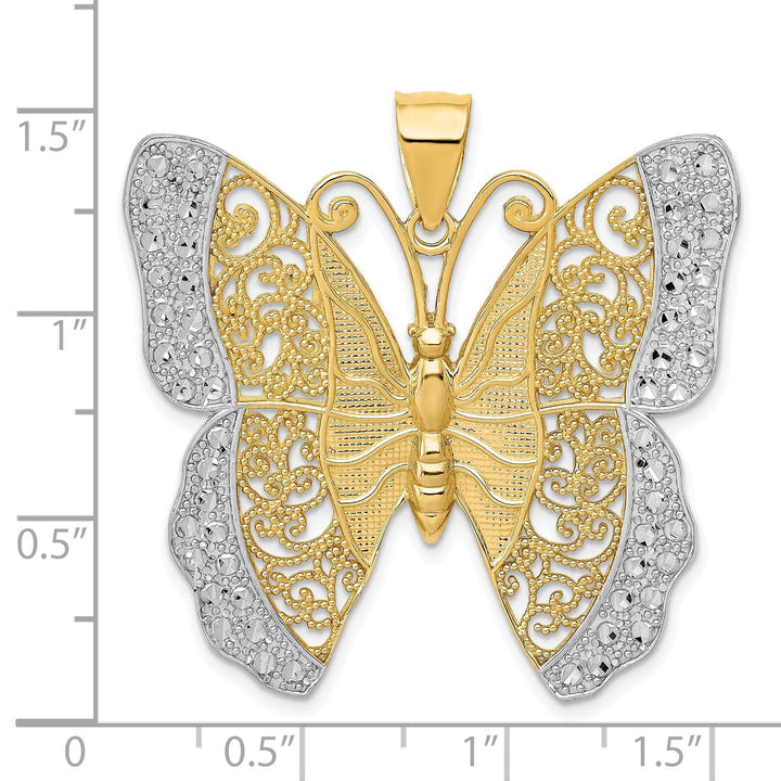 Lovely Rita's Pendants & Charms 14k and White Rhodium Solid Polished Diamond-cut Filigree Butterfly Pendant