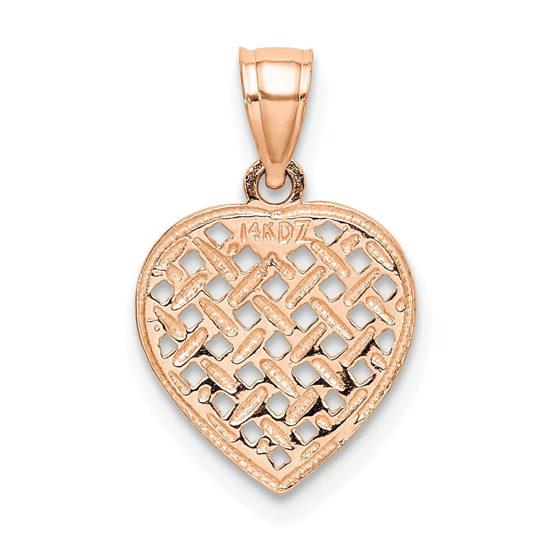 Lovely Rita's Pendants & Charms 14K Gold Rose Polished Textured Finish Woven Filigree Heart Pendant