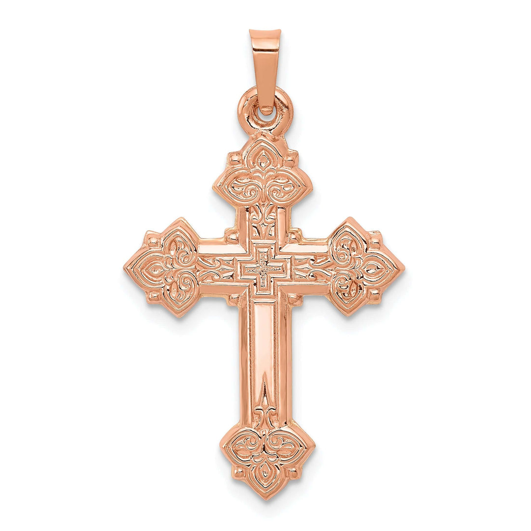 Lovely Rita's Pendants & Charms 14K Rose Gold Fleur de Lis Bold Design Cross Pendant