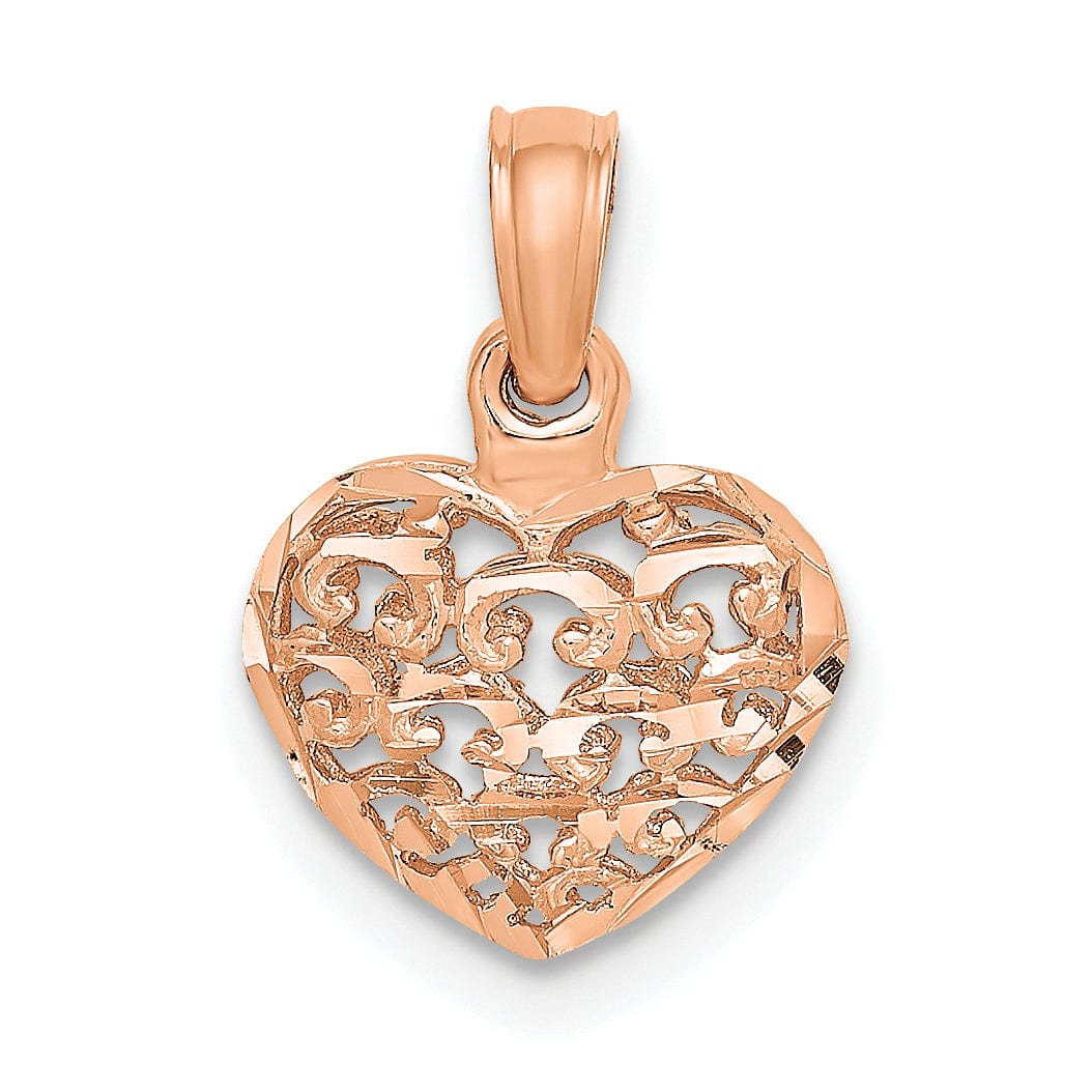 Lovely Rita's Pendants & Charms 14K Rose Gold Polished 3-D Filigree Puffed Heart Pendant