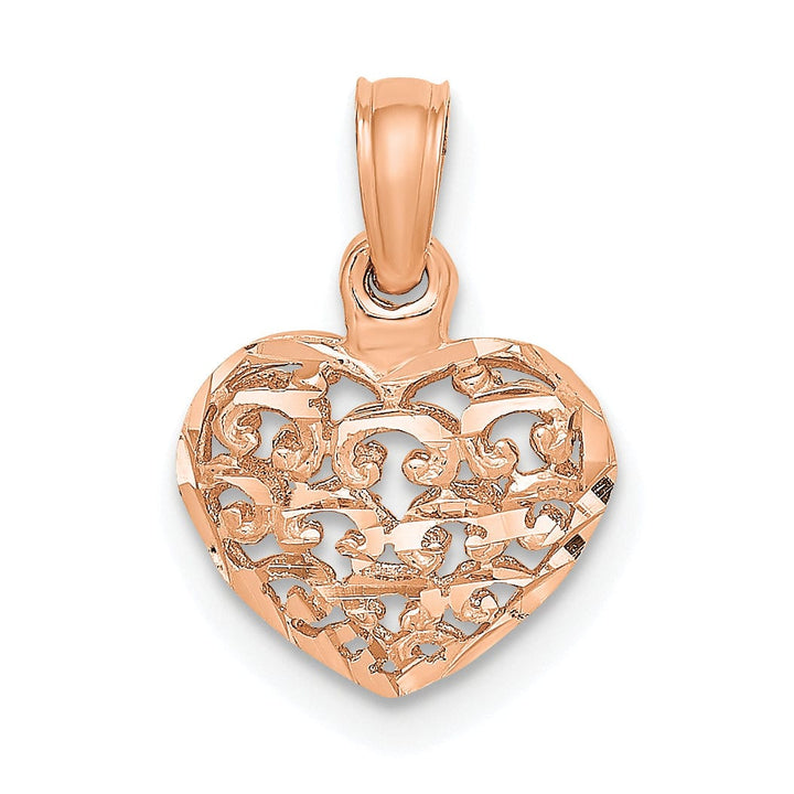 Lovely Rita's Pendants & Charms 14K Rose Gold Polished 3-D Filigree Puffed Heart Pendant