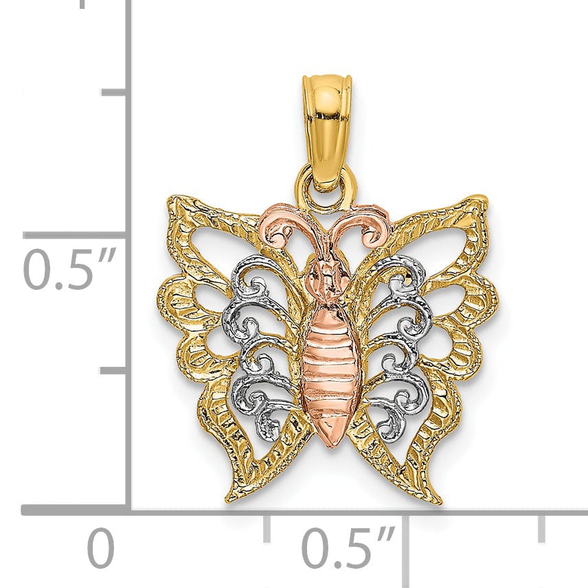 Lovely Rita's Pendants & Charms 14k Tri-Color Gold Butterfly Cut Out Design Pendant
