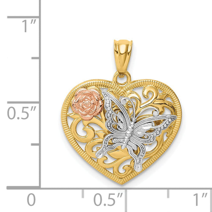 Lovely Rita's Pendants & Charms 14k Tri-Color Gold Butterfly Heart Shape Design Pendant