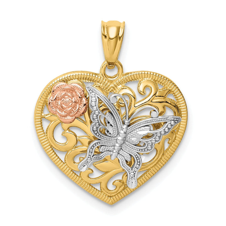 Lovely Rita's Pendants & Charms 14k Tri-Color Gold Butterfly Heart Shape Design Pendant