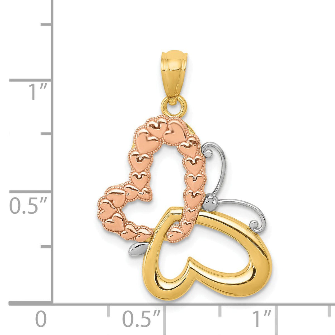 Lovely Rita's Pendants & Charms 14k Tri-Color Gold Butterfly with Hearts Design Pendant