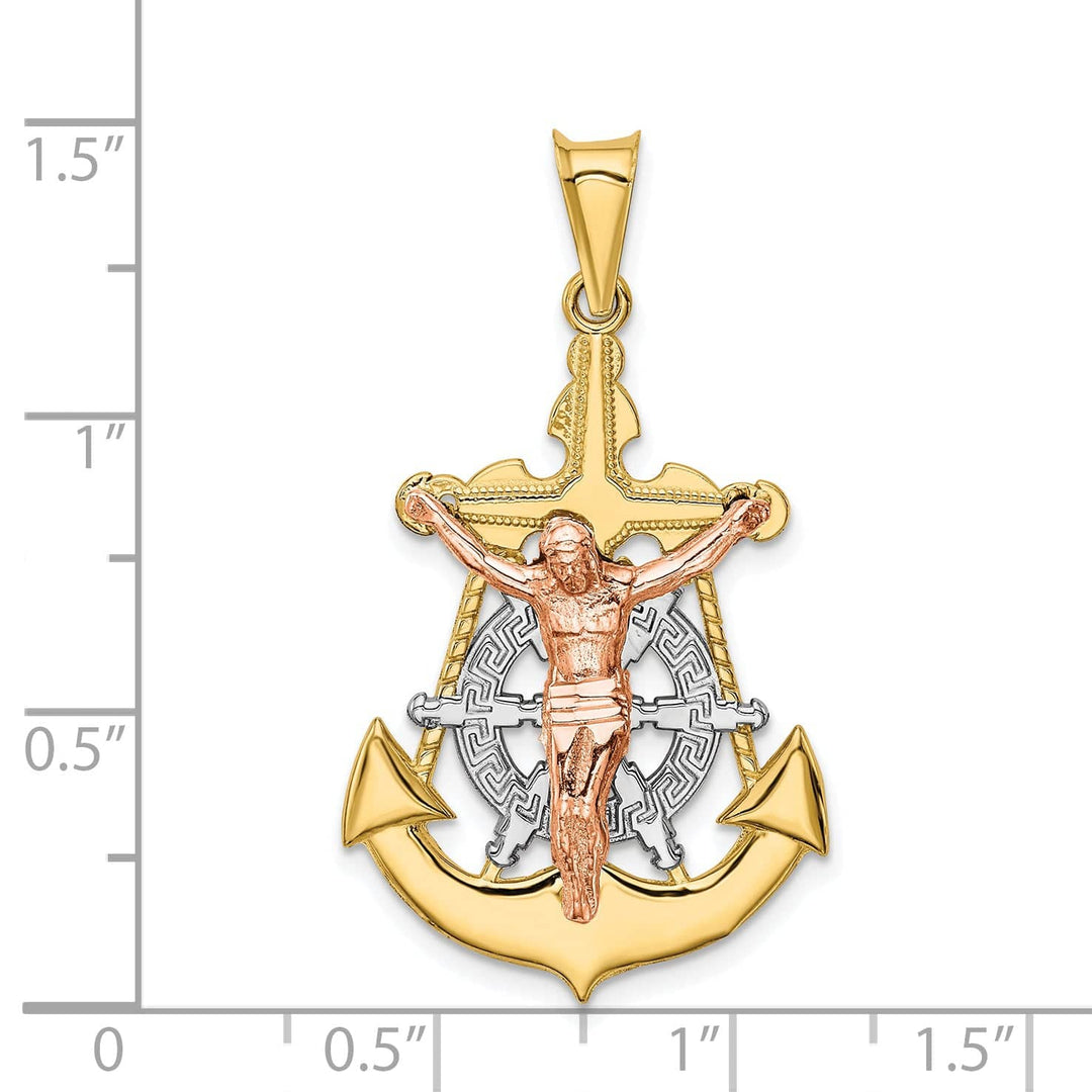 Lovely Rita's Pendants & Charms 14K Tri-Color Gold Detailed Mariner Crucifix Pendant