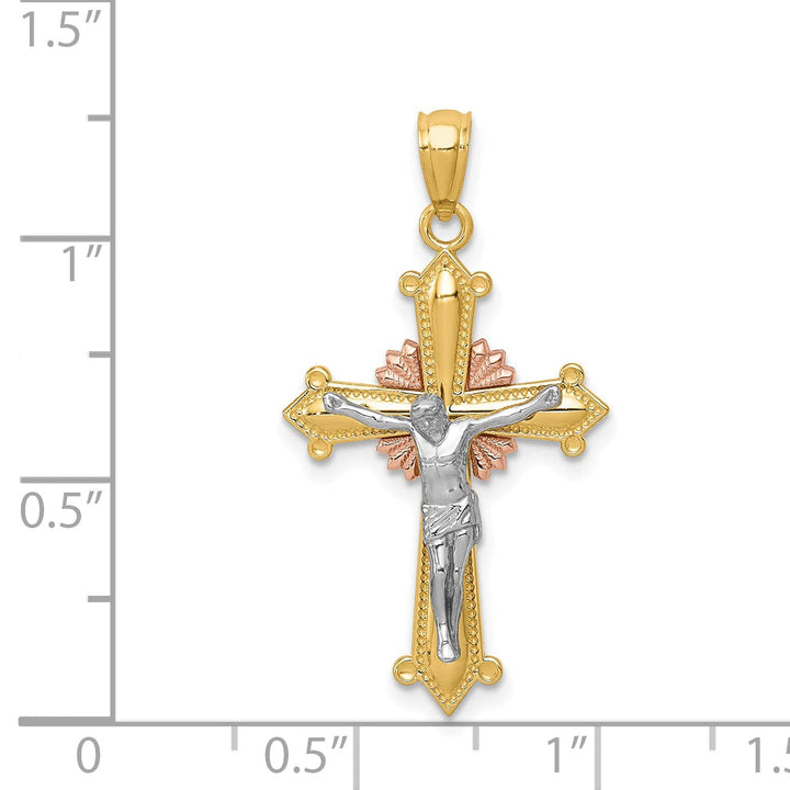 Lovely Rita's Pendants & Charms 14K Tri-Color Gold Timeless Polished Iona Crucifix Cross Pendant