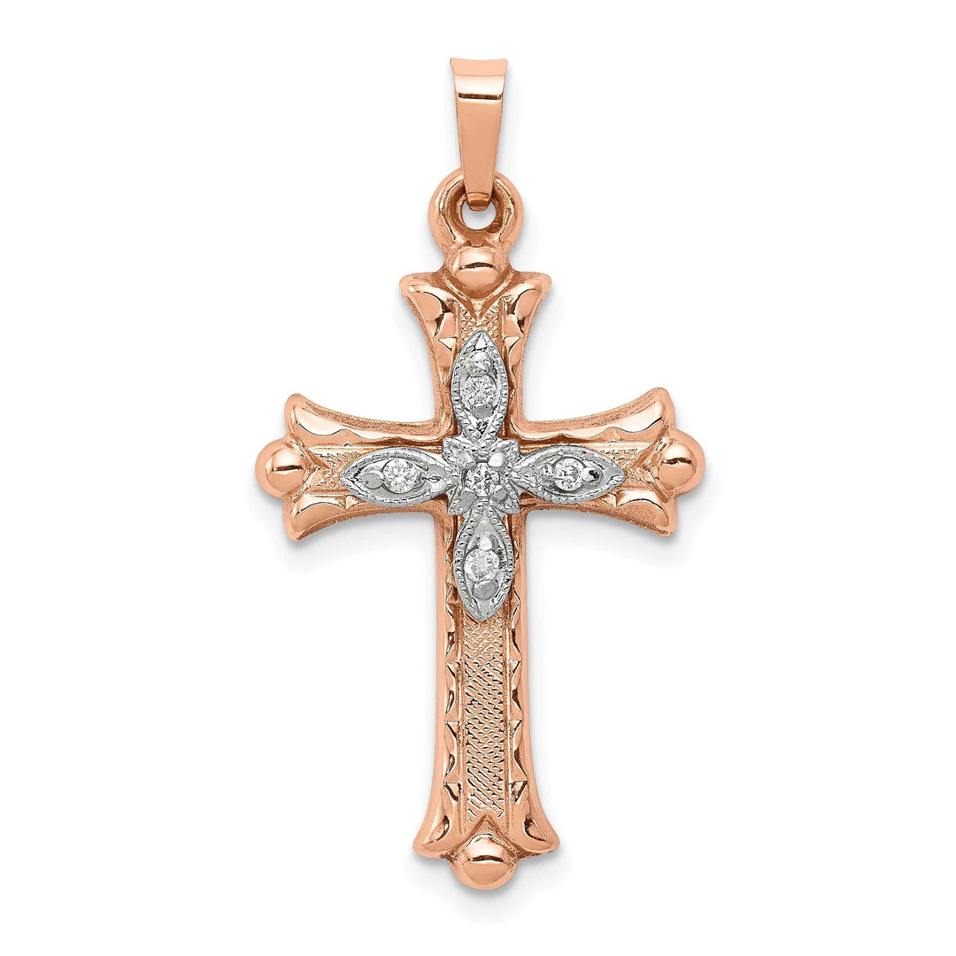 Lovely Rita's Pendants & Charms 14k Two Tone Gold 1/20 CT Fleur de Lis Diamond Cross