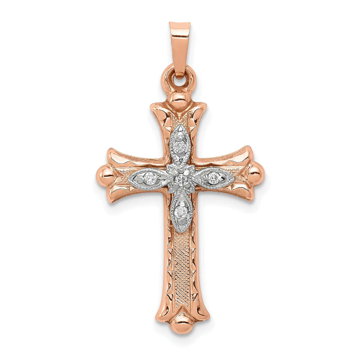 Lovely Rita's Pendants & Charms 14k Two Tone Gold 1/20 CT Fleur de Lis Diamond Cross
