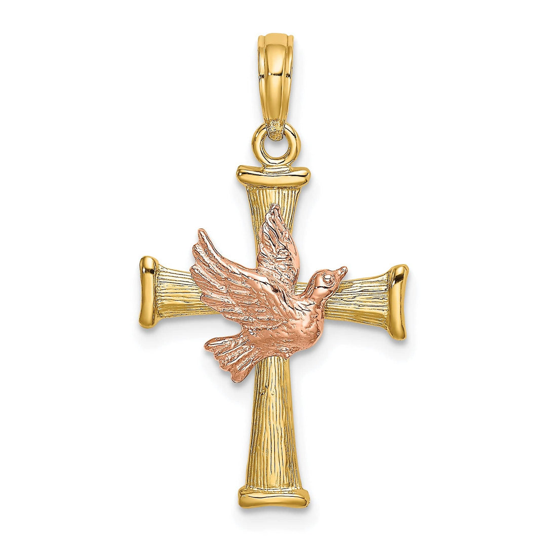 Lovely Rita's Pendants & Charms 14k Two Tone Gold Artistic Design Cross with Dove Pendant